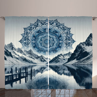 Ambesonne Curtains 2 Panel Set, Ethnic Boho Mandala Mountains Night Blue -  p_sd1050_108x108