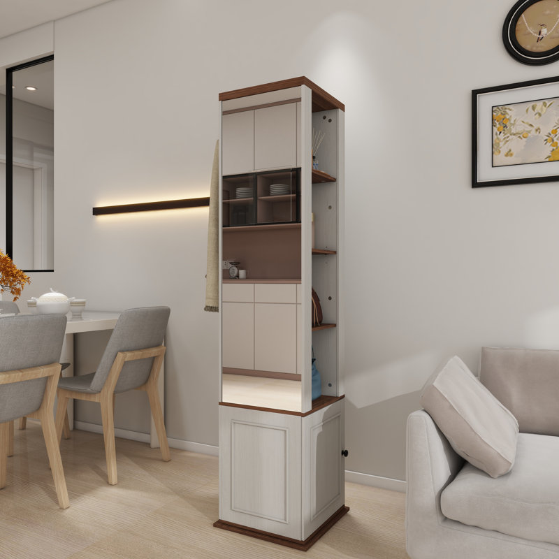 66" H 360° Rotating With Full-Length Mirror Bathroom Cabinet, 1 Door With A Shelve And 8 Shelves On Both Sides Storage Cabinet