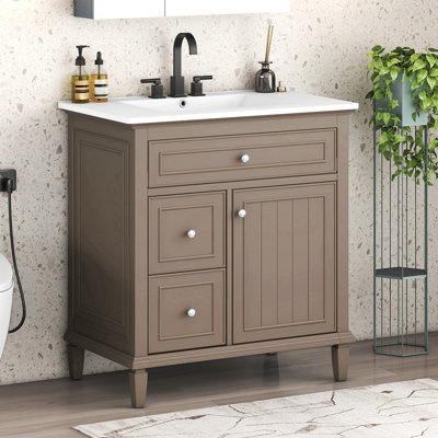 Mid-Century 30" Bathroom Vanity With Ceramic Sink