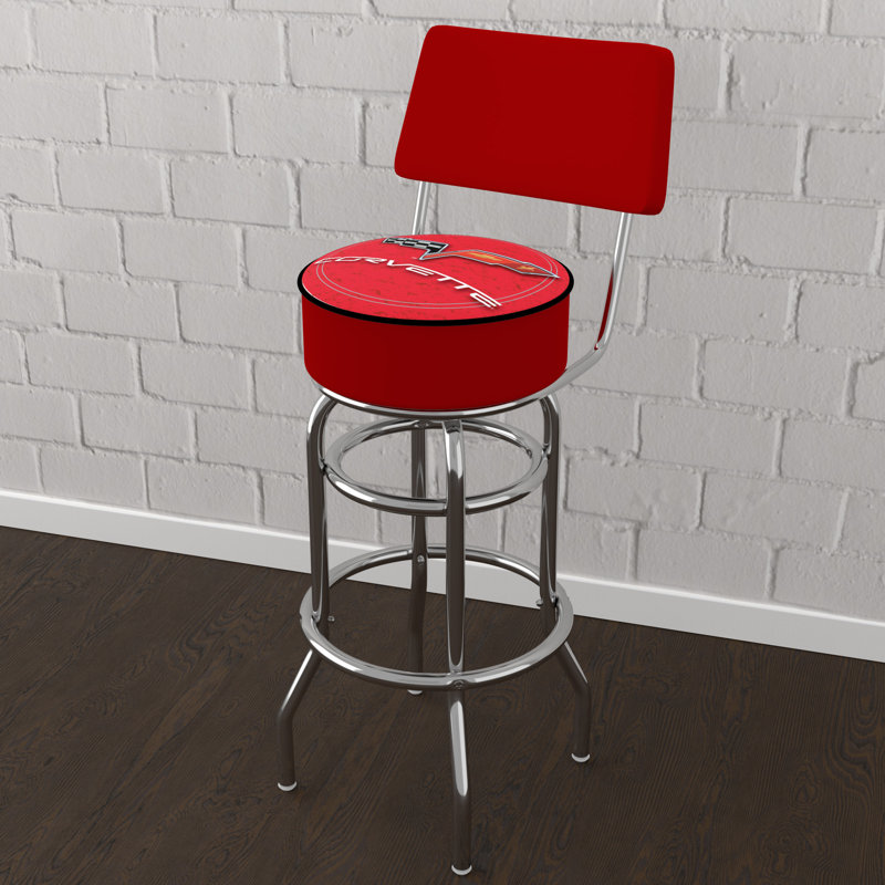 Swivel Upholstered Counter Stool with Metal Frame, Red