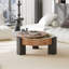 Table basse ronde de 33 po avec rangement caché, table d'appoint moderne en placage de bois Wabi-Sabi, table d'appoint centrale robuste à 3 pieds-1231473422