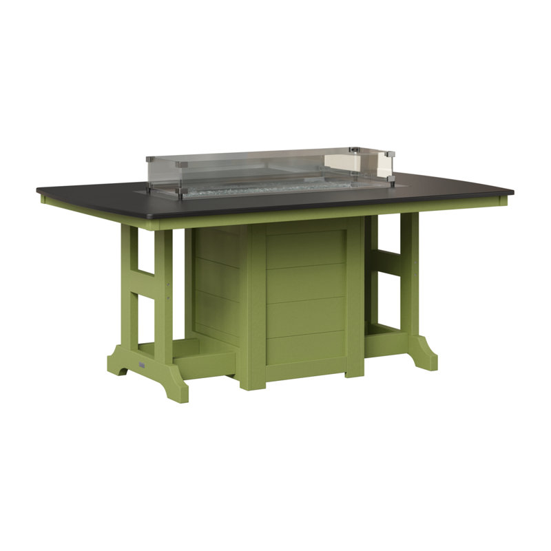 Berlin Gardens Garden Classic 72″ Fire Pit Dining Table, Hammered Top Black with Kiwi Green Base, 31" H x 44" W x 72" D
