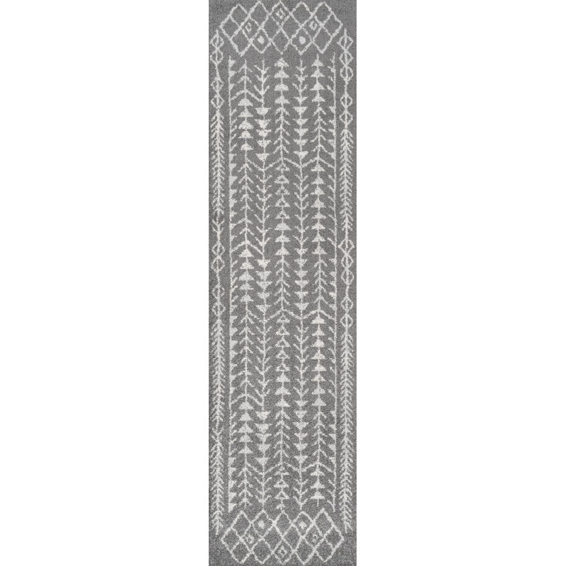 Ziri Moroccan Geometric Gray/Cream Rug, Runner 2'2" x 8'