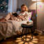 Smart End Table With Bluetooth Speaker: Round Side Table Led Nightstand With Usb Port For U-disc-919353710-919353708