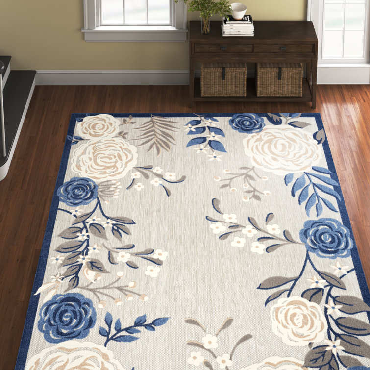 Allijah Floral Blue/Grey Indoor/Outdoor Area Rug