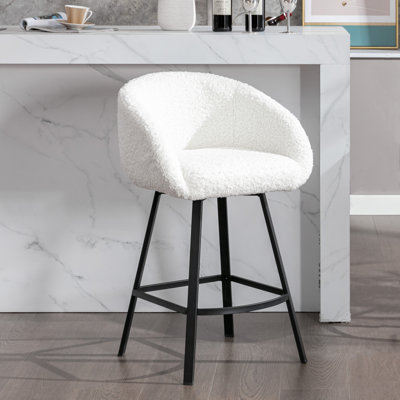 Absalom Modern Swivel Upholstered 26.6" Sherpa Counter Stool with Metal Frame
