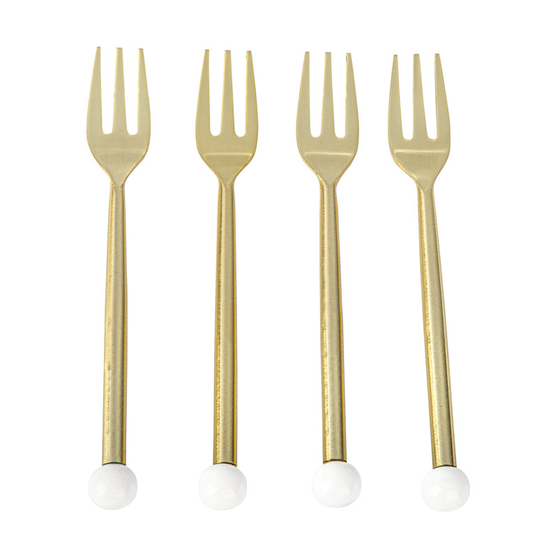 S/4 Dessert Forks Gold With White Balls On Handle