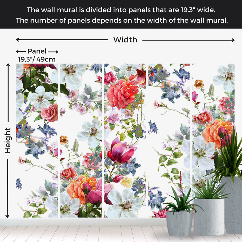 Murale florale pelez et collez - Bouquet coloré, L 68 po x l 96 po