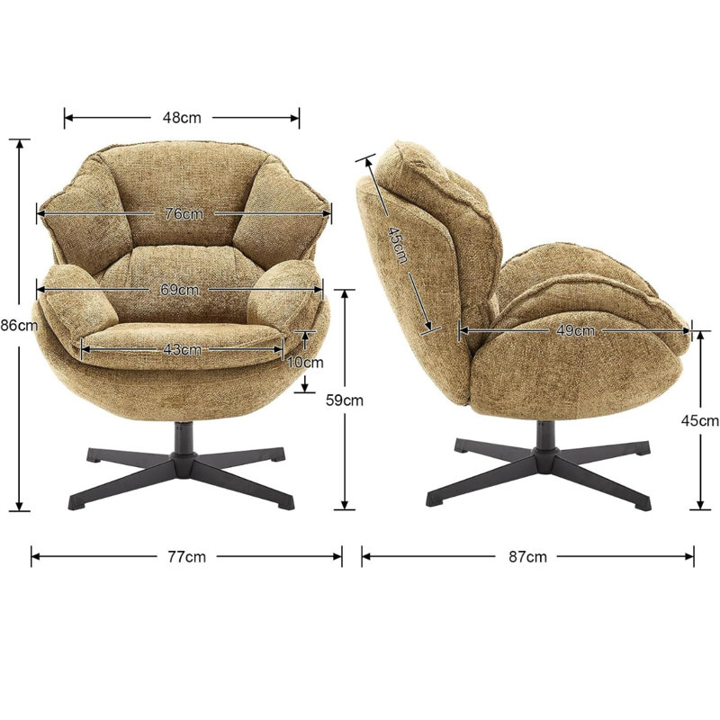 Upholstered Swivel Wingback Chair, Yellow, Chenille