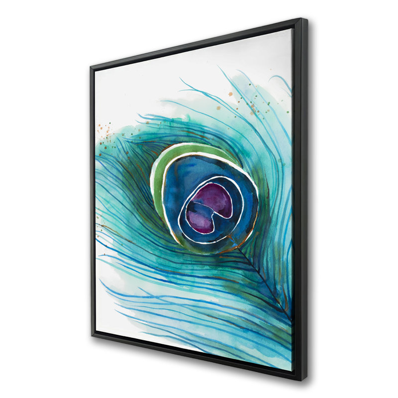 Peacock Feather Closeup - Blue Framed Canvas Home Decor