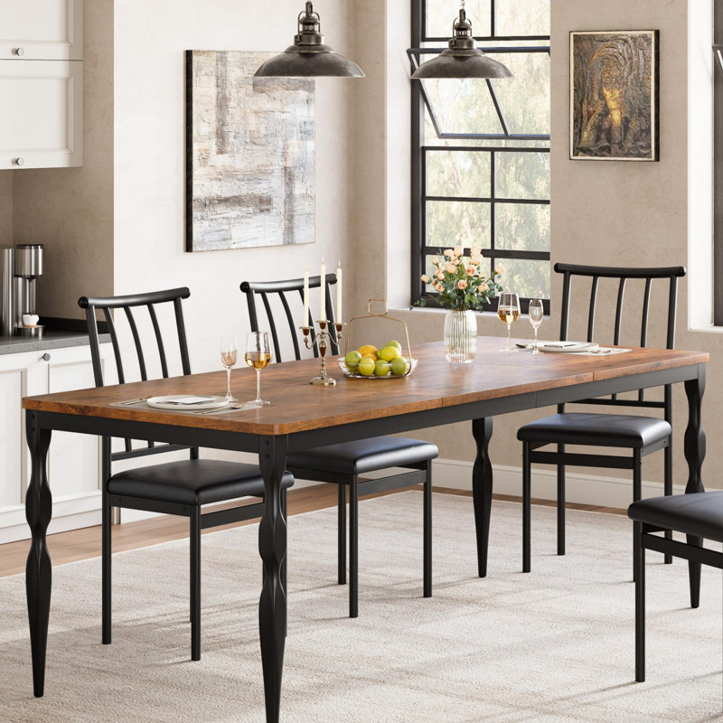 71 Inch Brown Rustic Farmhouse Kitchen Table with Large Tabletop Rectangular Dining Table for 6  Long Wooden Dining Room Table with Heavy Duty Legs