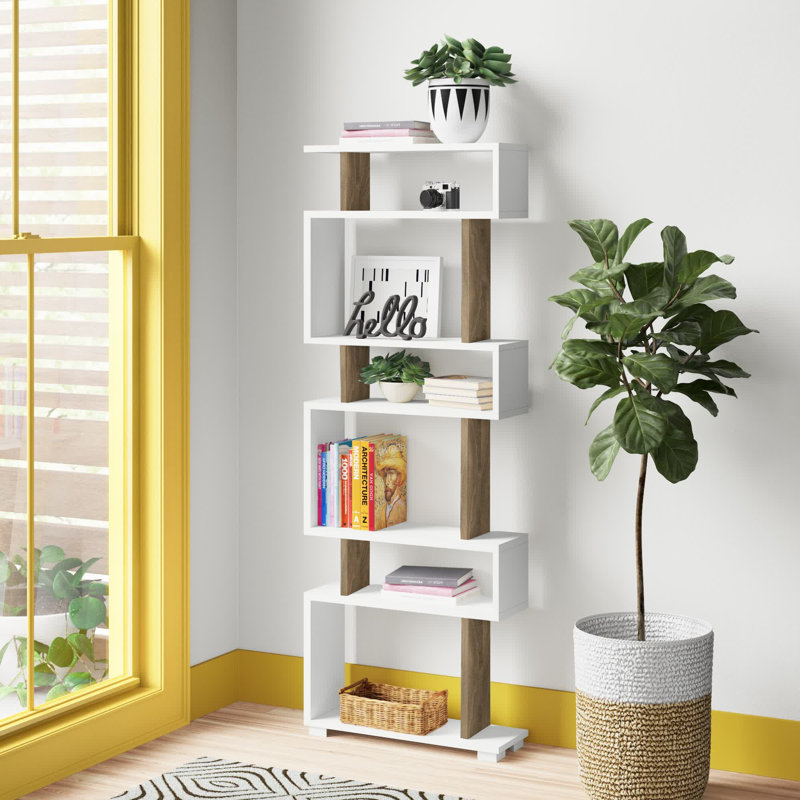 Alberton 165.3cm H x 60cm W Geometric Bookcase, White/Walnut