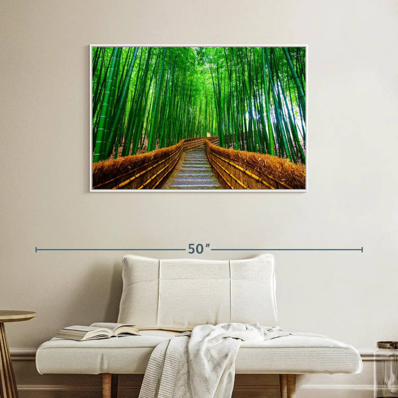 Bambou Arashiyama, Cadre flottant blanc, 40 po x 27 po