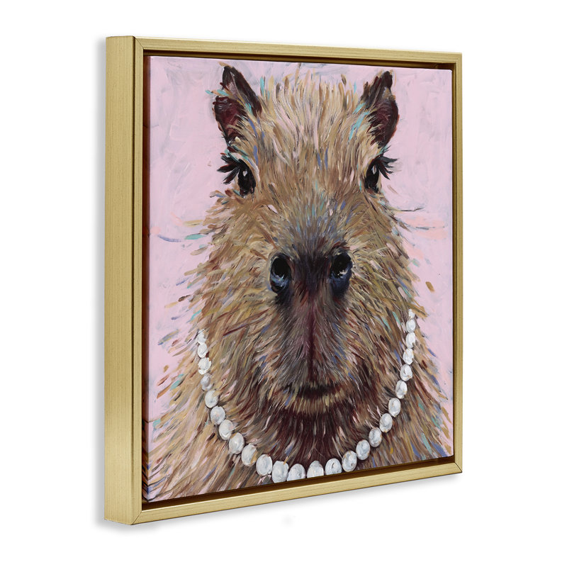Cadre flottant Capybara avec collier de perles, design Studio Bautista, H 18 po x l 18 po, Cadre flottant métallique doré