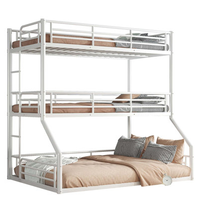 Space-Saving Metal Triple Bunk Bed with Safety Guardrails and Quiet Design