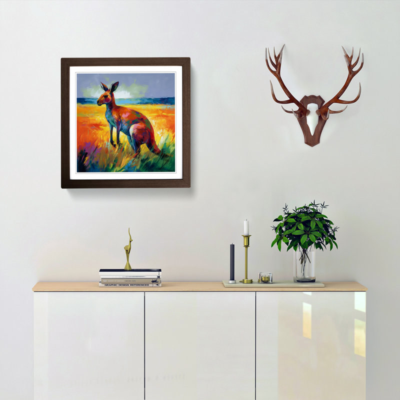 Kangaroo Color Field Painting No.1 - Single Picture Frame Print on Wood, Walnut
