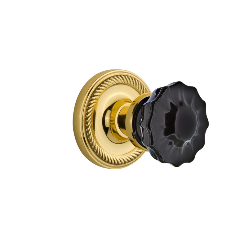 Rosette en corde avec bouton de porte noir cristal, Laiton non laqué