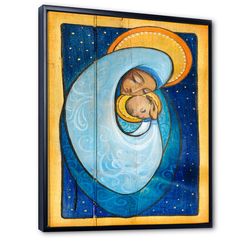 Reproduction d'art sur toile rétro, "Madonna with Child", H 20 po x l 12 po x P 1 po, Cadre flottant noir
