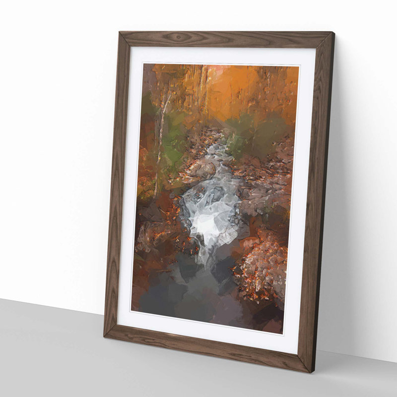 Woodland Stream in Abstract - Picture Frame Graphic Art Print, 50cm H x 35cm W x 2cm D, Walnut