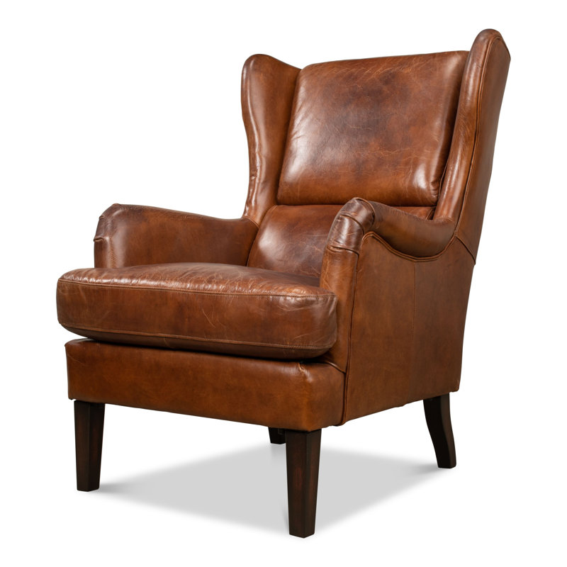 Elite Wingback Chair, Dark Brown Genuine Leather
