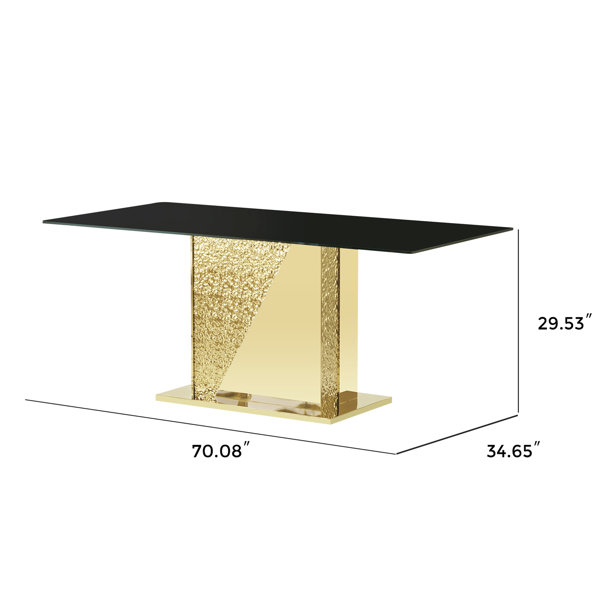 Brayden Studio Rectangular Dining Table With 71.75 Inch Black Tempered ...