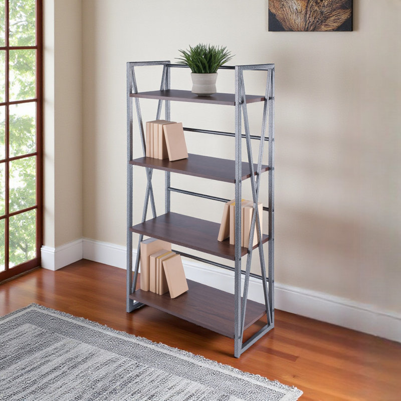Metzler Brown Wood and Graphite Metal Finish 4-Tier Shelf, 48.13" H X 24.53" W X 11.79" D