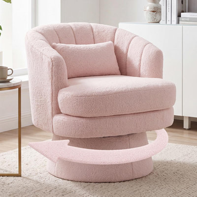 Swivel Barrel Accent Chair Soft Upholstered Armchair Lumbar Pillow 360° Base Reading