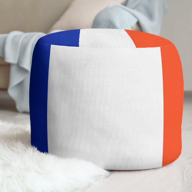 Repose-pieds cubique rond à rayures 20,5", Bleu / Blanc / Orange
