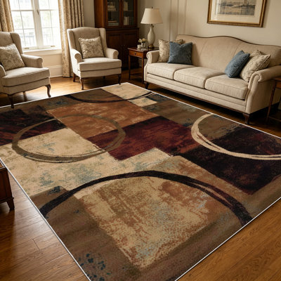 1PC Distressed Geometric Circle Patchwork Rustic Abstract area rugs for Living Room, Soft, All seasons, Easy-maintain, Washable Indoor mat, Farmhouse suitable for dining room, bedroom, kitchen, entryway, home office, patio, Home Decor, Outdoor Decor.