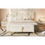 Grand lit plateforme tapissier 2 chambres avec rangement, beige, support confortable pour le coucher, tête de lit dorée, lecture facile à assembler et détente au lit