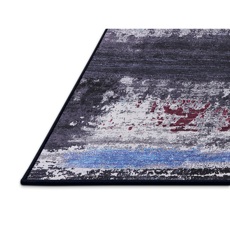 Tapis abstrait gris / rouge / bleu Buncombe, Rectangle 6 pi x 9 pi
