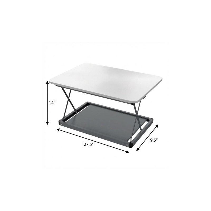 Convertisseur de bureau réglable 28 po en acier inoxydable blanc et argenté