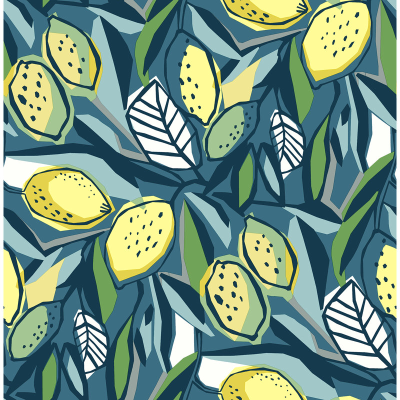 Citronelle Citrus Fruit Luxury Wallpaper, Blue