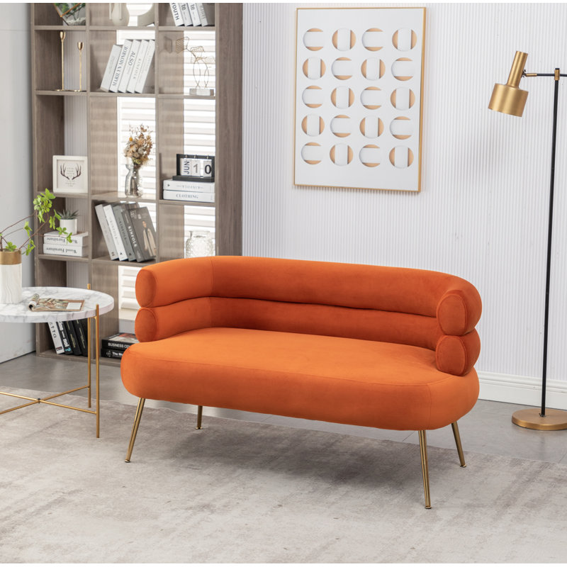 Demetrius  50'' Upholstered Loveseat, Orange Velvet