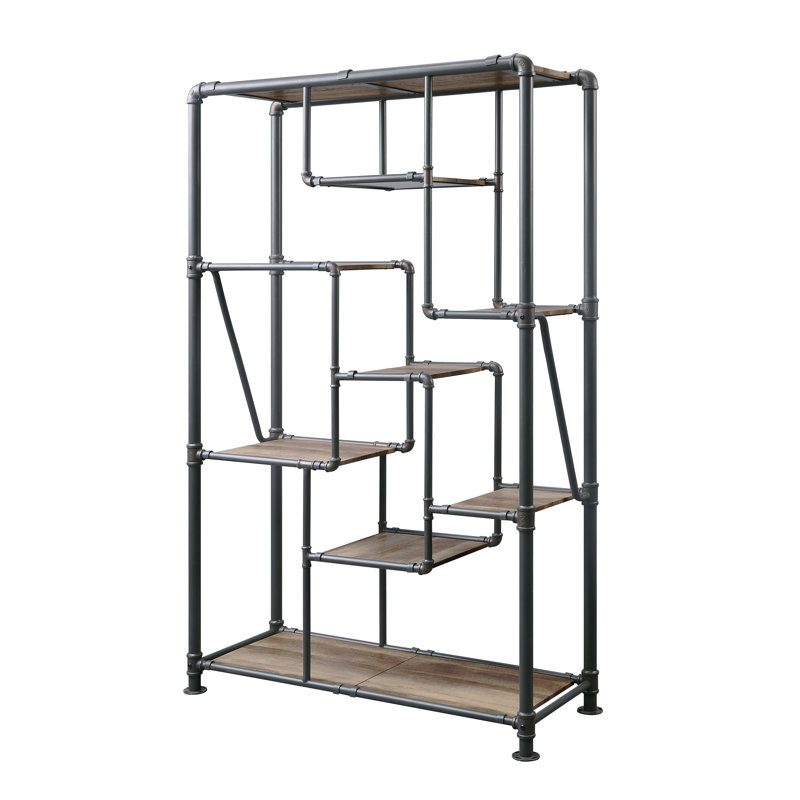 Unité de rangement à 8 tablettes de style industriel: cadres en métal robustes, conception KD peu encombrante avec détails en bois
