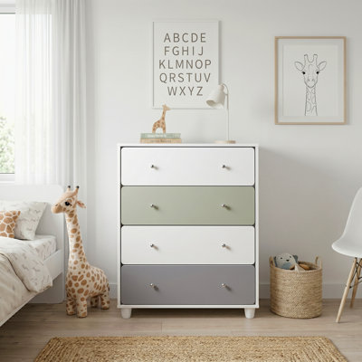 Liston 4 Drawer Chest with Custom Green and Pink Panel Design
