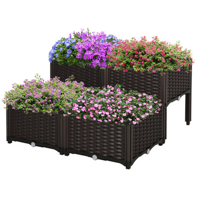 4 Piece Raised Garden Bed With Legs, Self-Watering Planter Box Raised Bed To Grow Flowers, Herbs & Vegetables, Brown