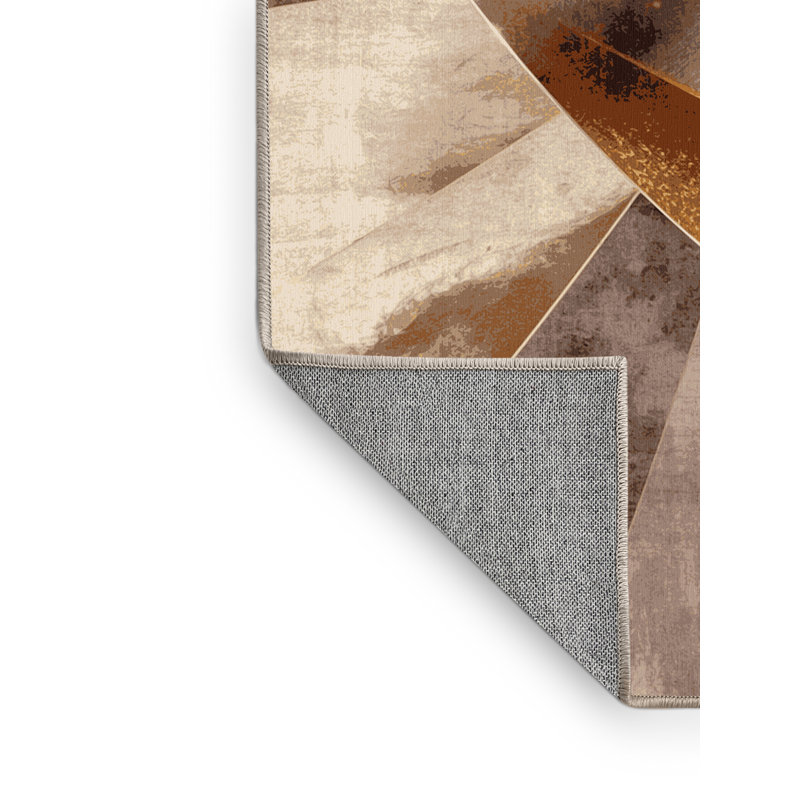 Tapis Benson Glam lavable à la machine en brun - reliure beige, 6 x 9