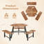 Ensemble de table de pique-nique en bois d'acacia pour 6 personnes avec cadre en métal à 3 sièges