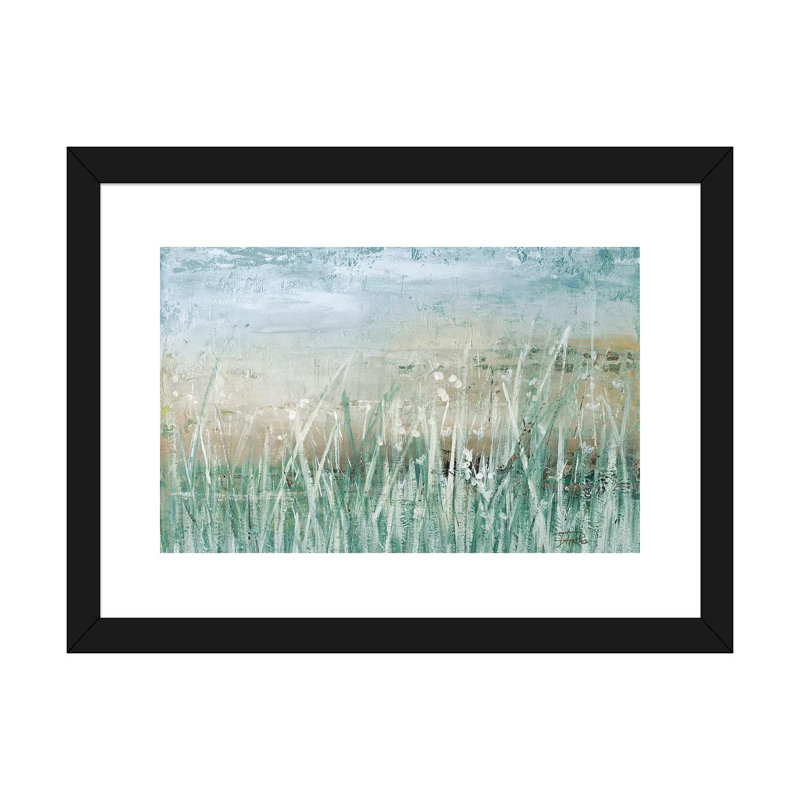 Reproduction d’art, "Grass Memories" par Patricia Pinto, Papier encadré noir, Blanc, H 24 po x l 32 po x P 1 po
