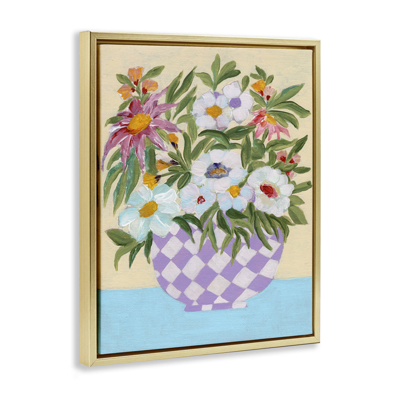 Toile flottante à carreaux encadrée par Nikita Jariwala, H 31 po x l 25 po, Cadre flottant métallique doré