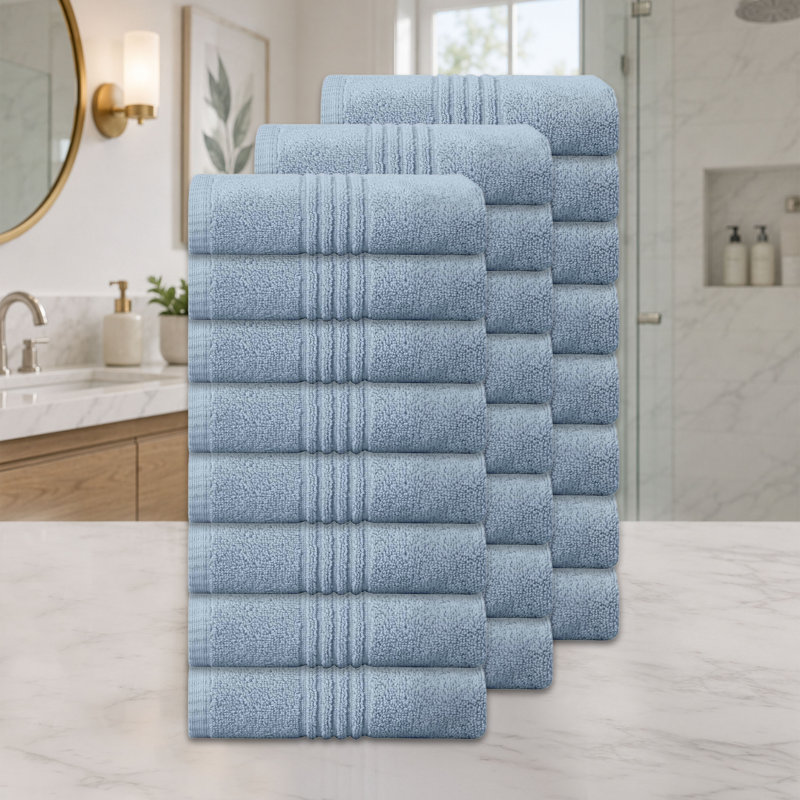 Ensemble de serviettes de bain 100% coton 100% coton Zel Twist Hazel de Home Weavers, 16 po x 24 po (24) (24 serviettes à main), bleu