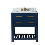 30 Inch Monarch Blue Single Sink Bathroom Vanity With F2-0012 Satin Brass Faucet From The Madalyn Collection in , Vanity with F2-0012 faucet