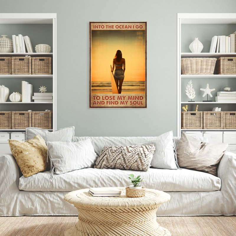 Surfing And Into The Ocean I Go - 1 pièce, reproduction d'art graphique sur toile tendue, H 36 po x l 24 po x P 1,25 po