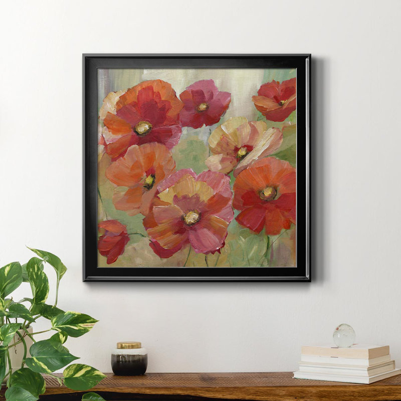 Poppy Party - Peinture sur toile encadrée, H 26,5 po x l 26,5 po x P 1,5 po, Cadre noir