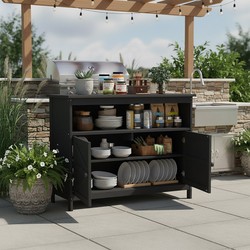 All-Weather Outdoor HIPS Buffet Storage Cabinet, Patio Console Table Side Table, Black