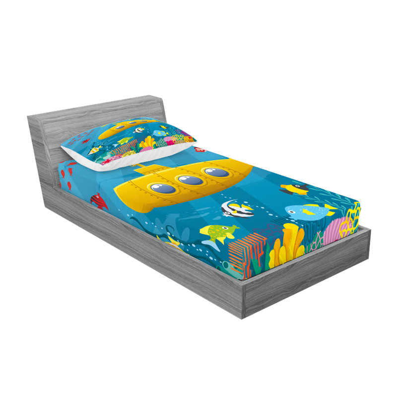 Drap-housse et coussin décoratif Ambesonne Yellow Submarine, bleu jaune rose