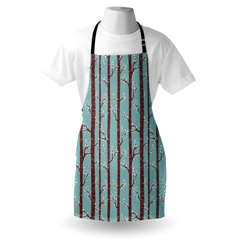 Tablier East Urban Home Forest unisexe, silhouettes de bouleau, taille adulte, bleu pâle / marron crème