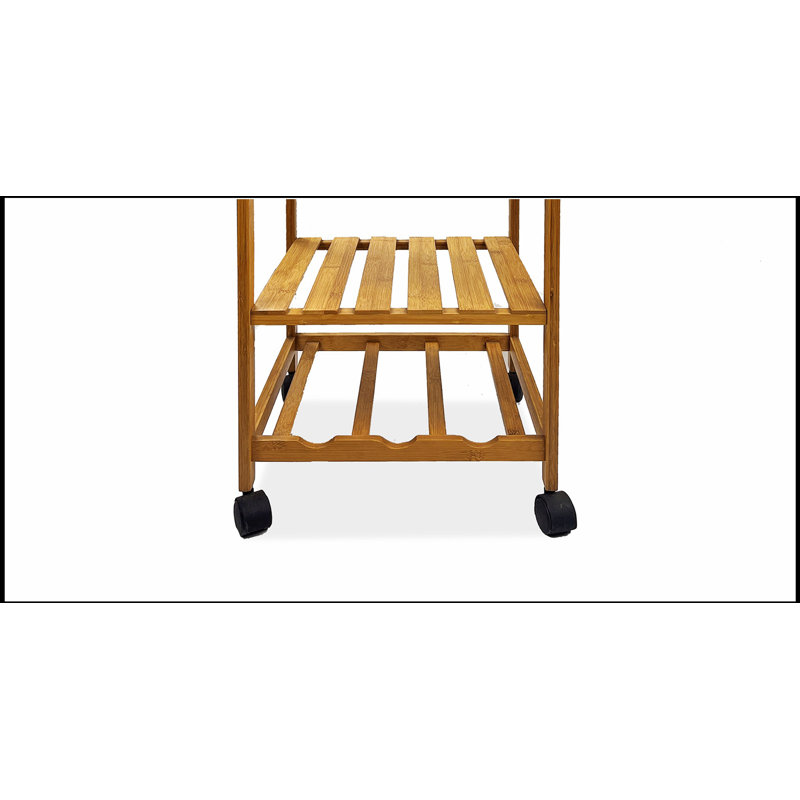 Chariot moderne en bambou avec trois tablettes ouvertes et un tiroir de rangement pour une organisation polyvalente