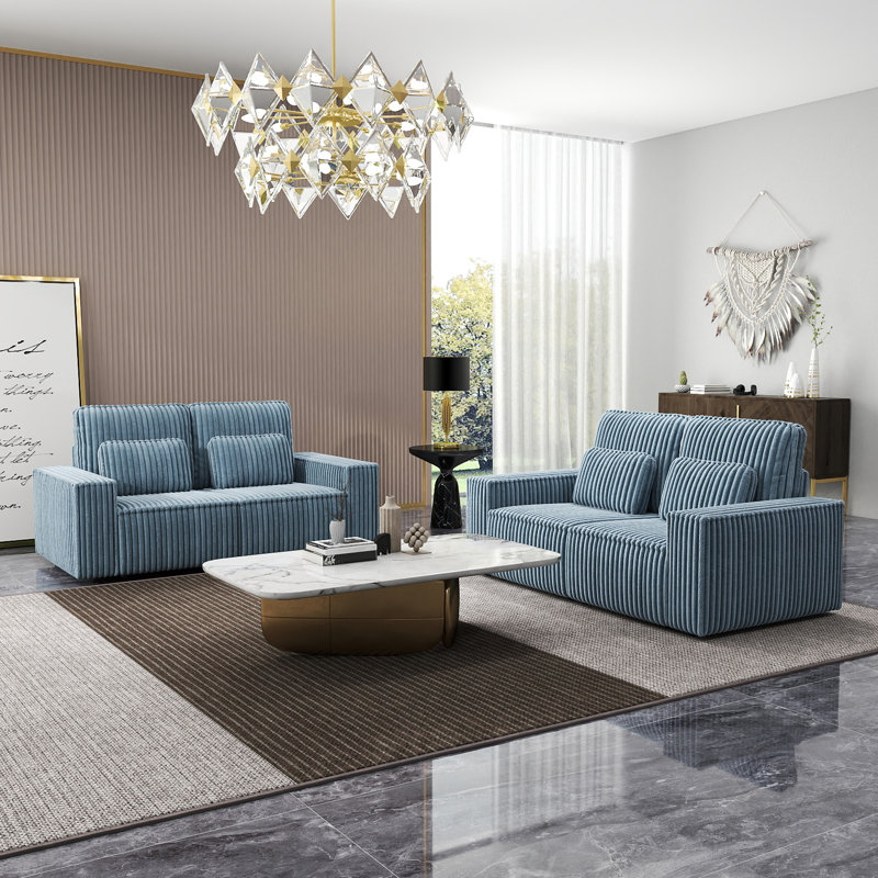 Ensemble de canapés combinés en éponge Corduroy, convenant aux salons, Gris